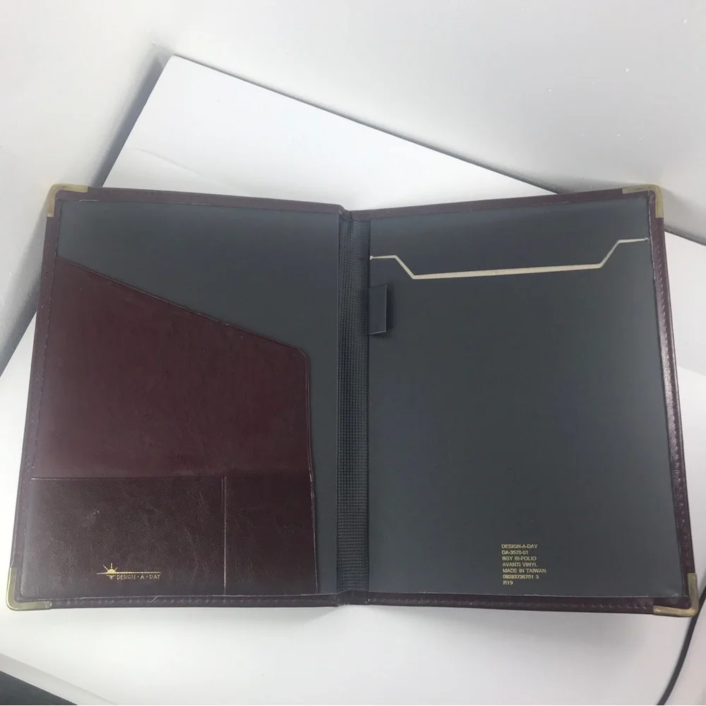 Brown Leather Portfolio Folder Document Business Card Holder  Note Pad
